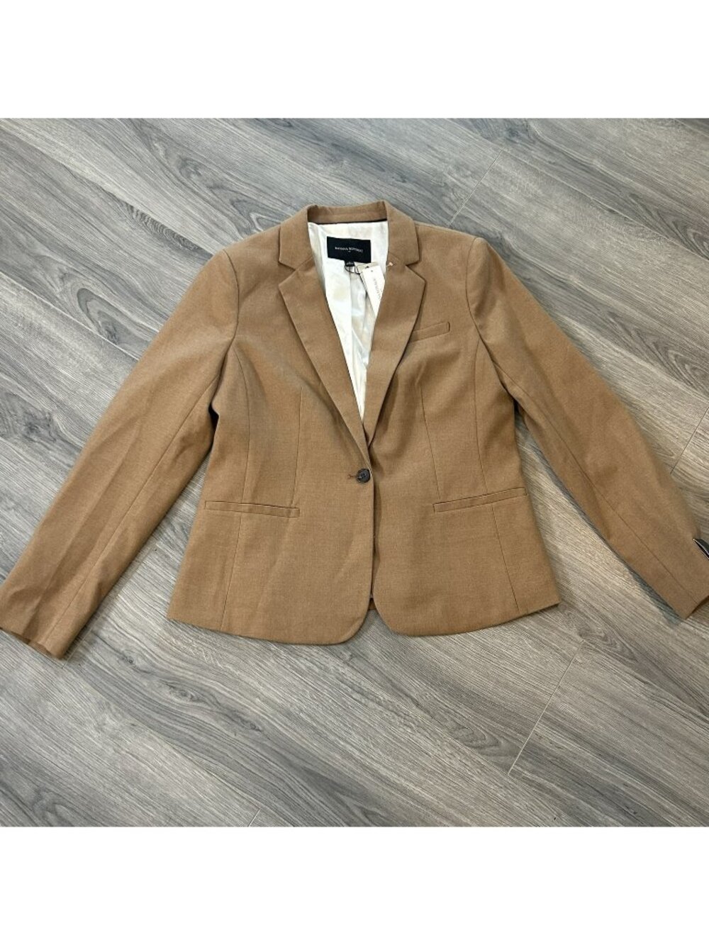 Banana Republic Blazer Womens 8 Brown Camel One Button Lined Stretch Jacket NWT